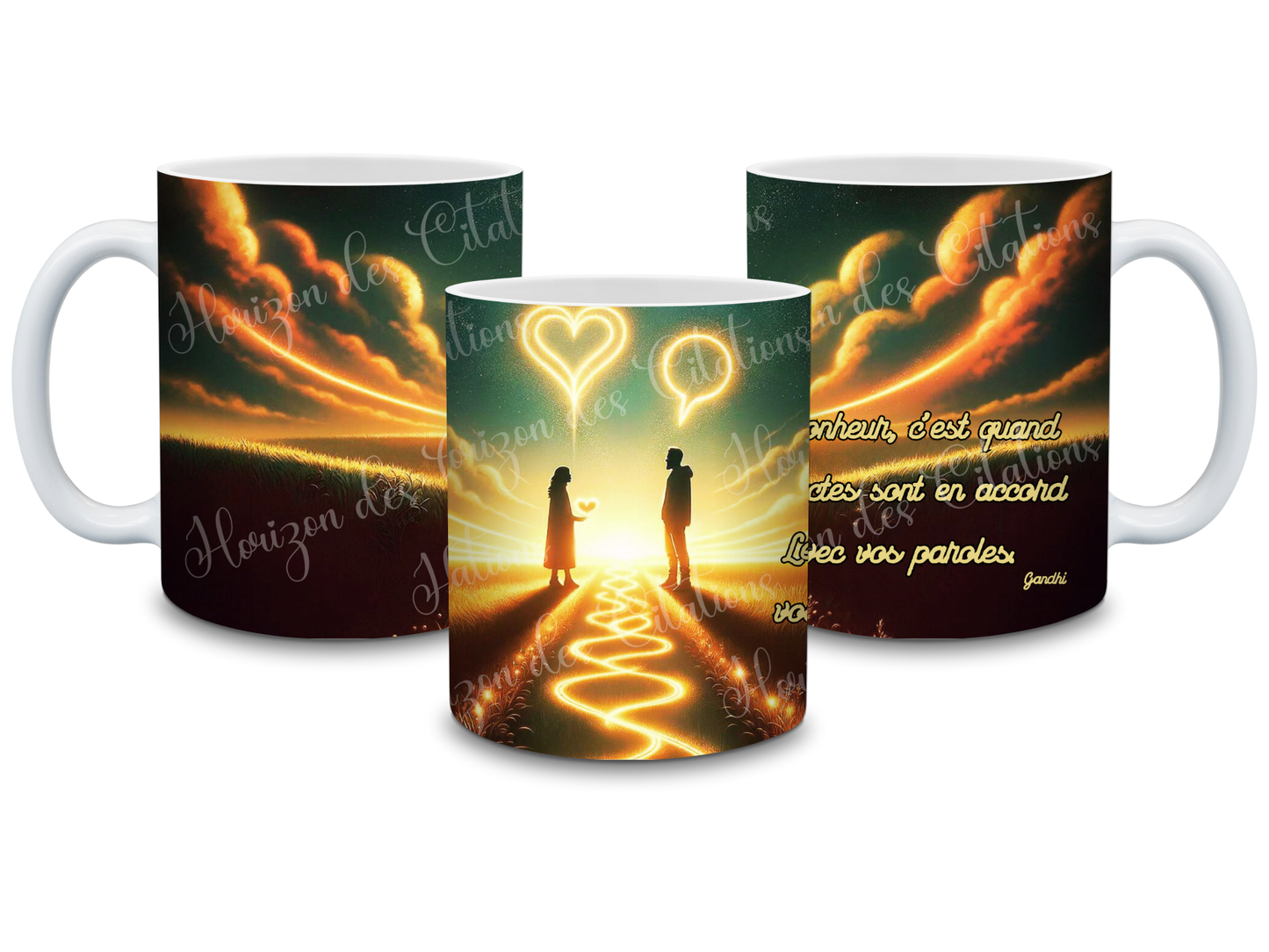 Tasse - 11oz - Citation - Le bonheur, c'est quand vos actes sont en accord avec vos paroles.