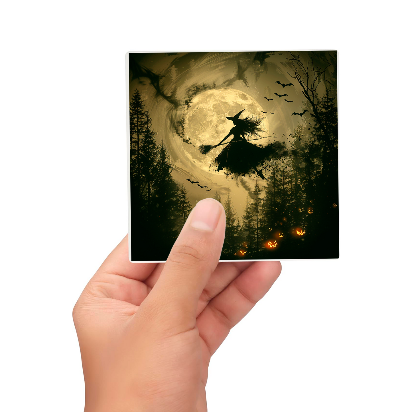 Sous Verre en céramique - Halloween - Lune Sorcière