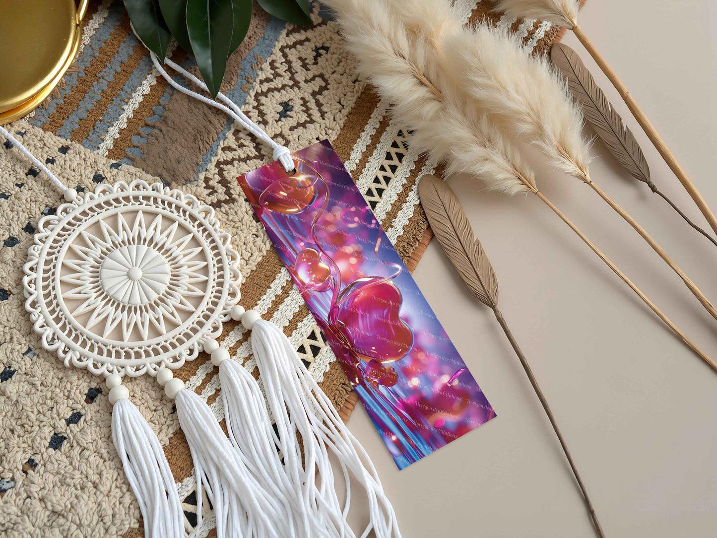 marque-pages en aluminium avec pompon - St-Valentin - Cœurs de Cristal