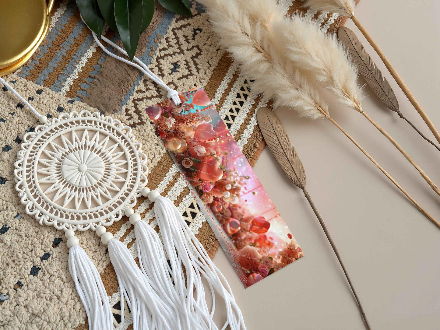 marque-pages en aluminium avec pompon - St-Valentin - Cœurs de Cristal