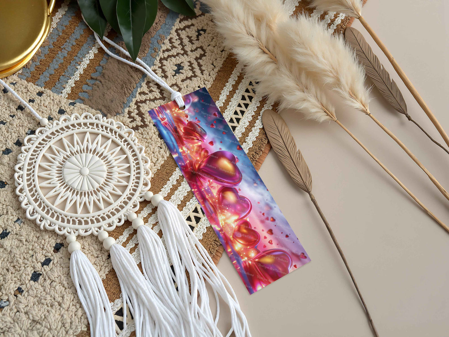 marque-pages en aluminium avec pompon - St-Valentin - Cœurs de Cristal