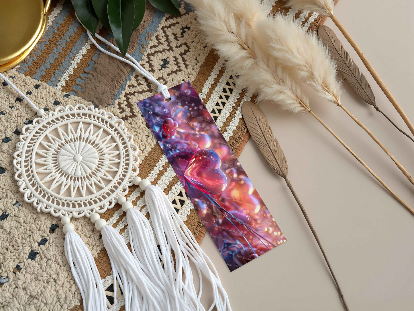 marque-pages en aluminium avec pompon - St-Valentin - Cœurs de Cristal