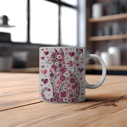 Tasse 11oz - St-Valentin - Chat aux Fleurs d'Amour - Horizon des Citations
