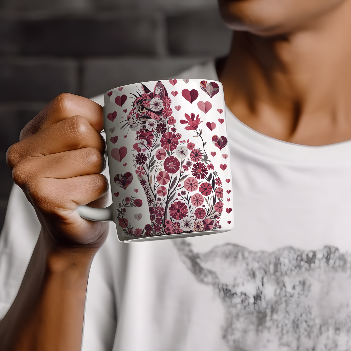 Tasse 11oz - St-Valentin - Chat aux Fleurs d'Amour - Horizon des Citations