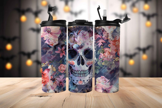 Tumbler 20oz - Halloween - Crâne Fleuri