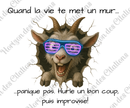 Tumbler 20oz - Quand la vie te met un mur ... panique pas. Hurle un bon coup, puis improvise.