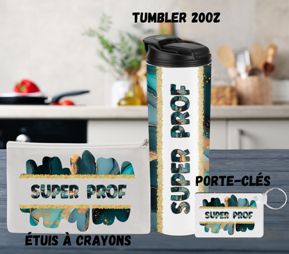Ensemble Super Prof – Tumbler 20oz, Porte-clés et Étui à crayons assortis