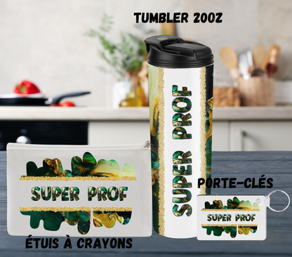 Ensemble Super Prof – Tumbler 20oz, Porte-clés et Étui à crayons assortis