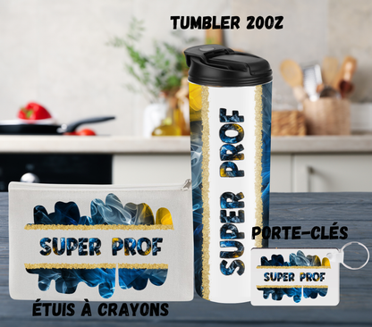 Ensemble Super Prof – Tumbler 20oz, Porte-clés et Étui à crayons assortis