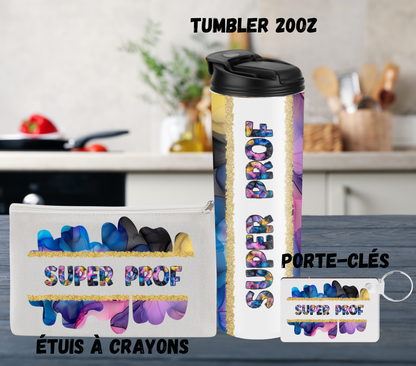 Ensemble Super Prof – Tumbler 20oz, Porte-clés et Étui à crayons assortis
