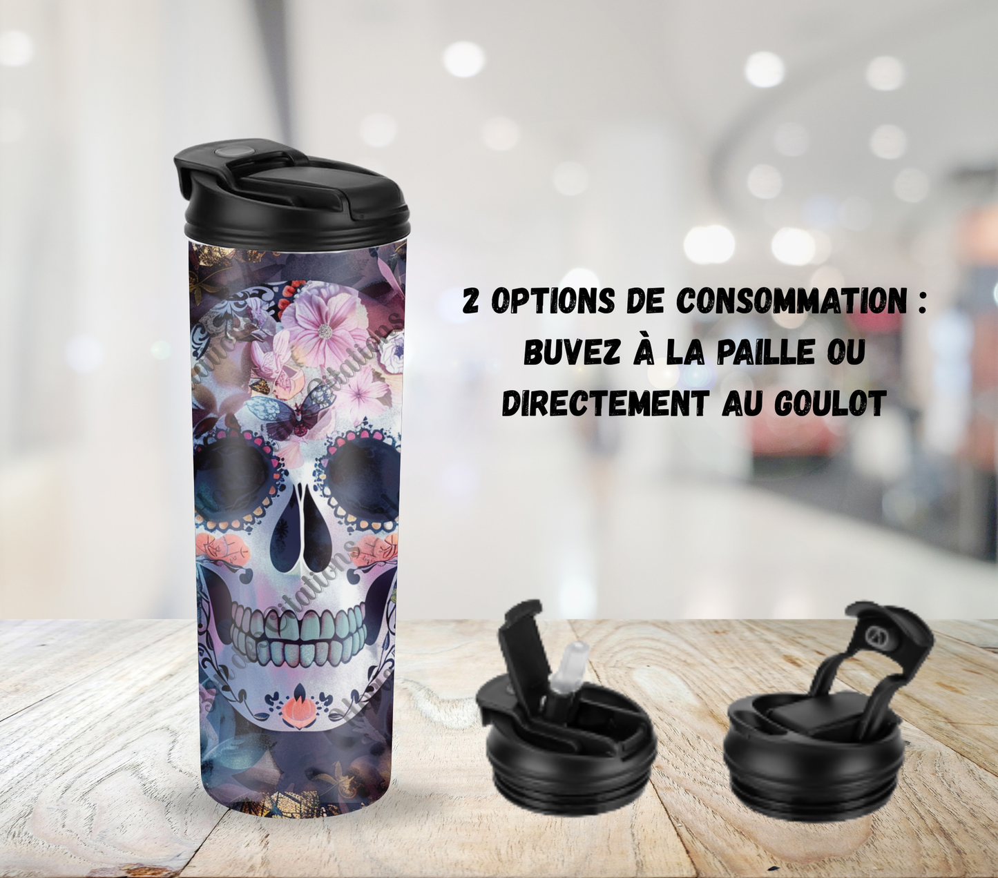 Tumbler 20oz - Halloween - Crâne floral