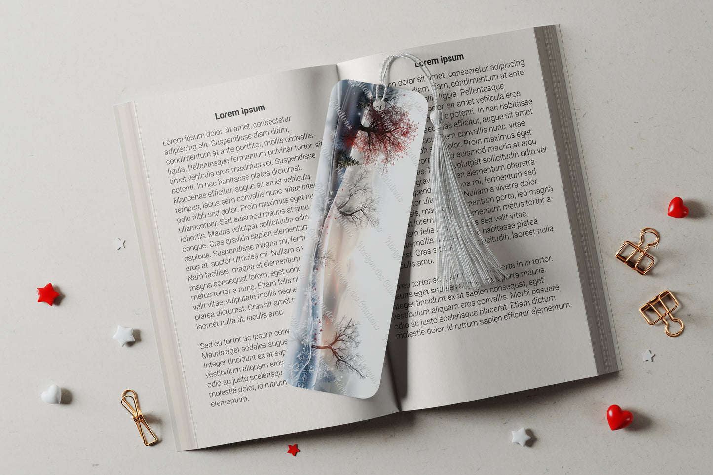 Ensemble de 4 signets en aluminium avec pompon - Noël - Brume Écarlate