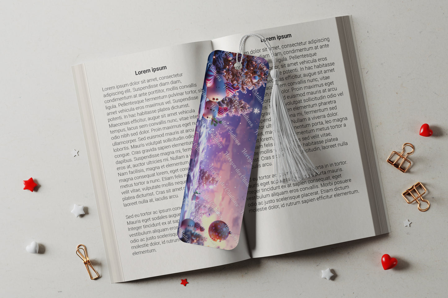 Ensemble de 4 signets en aluminium avec pompon - Noël - Pays des Friandises