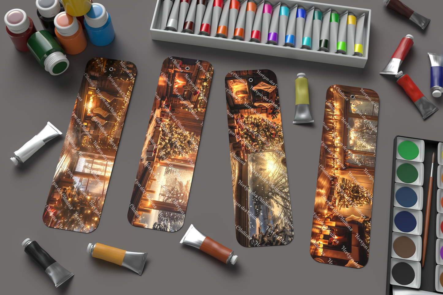 Ensemble de 4 signets en aluminium avec pompon - Noël - Magie des Guirlandes