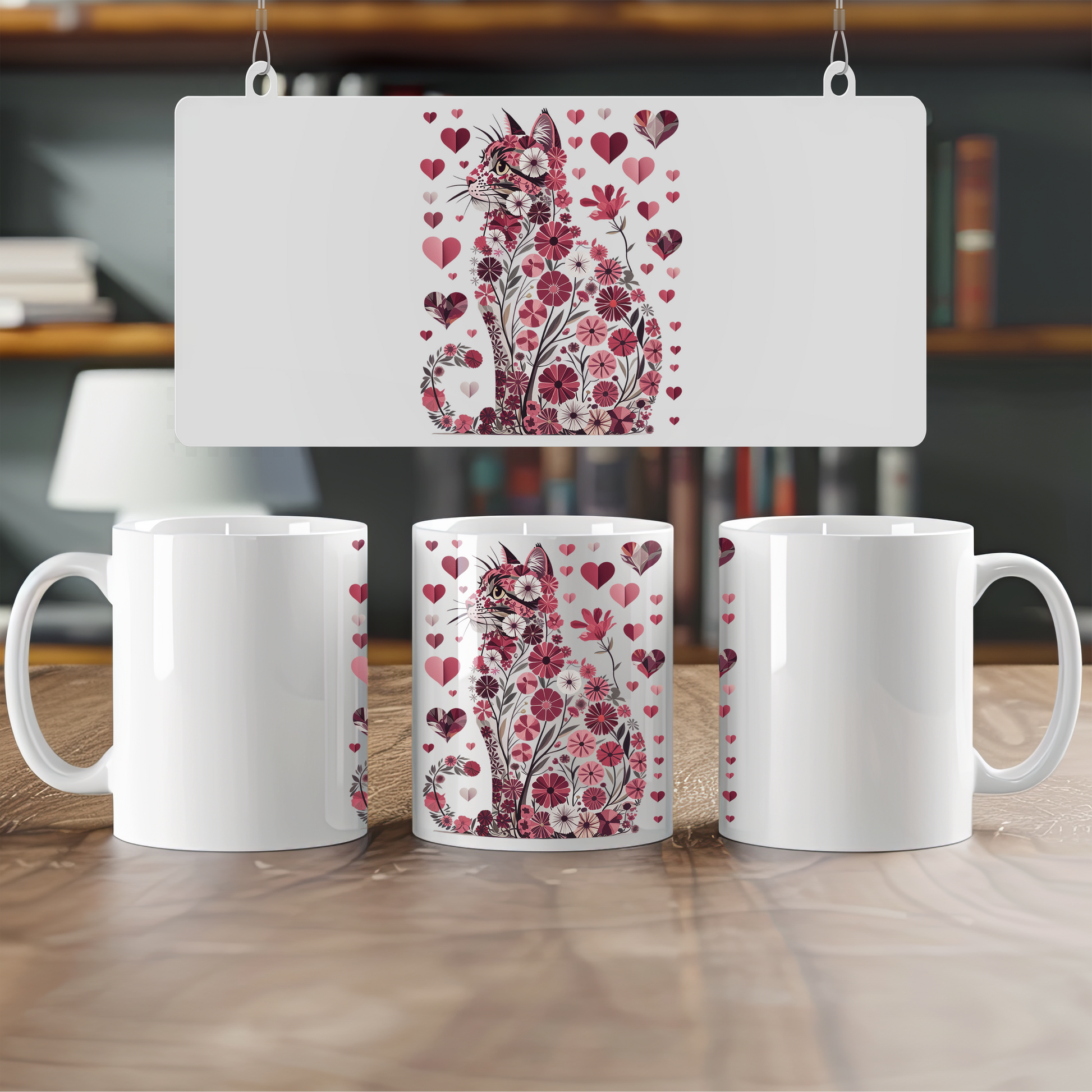 Tasse 11oz - St-Valentin - Chat aux Fleurs d'Amour - Horizon des Citations