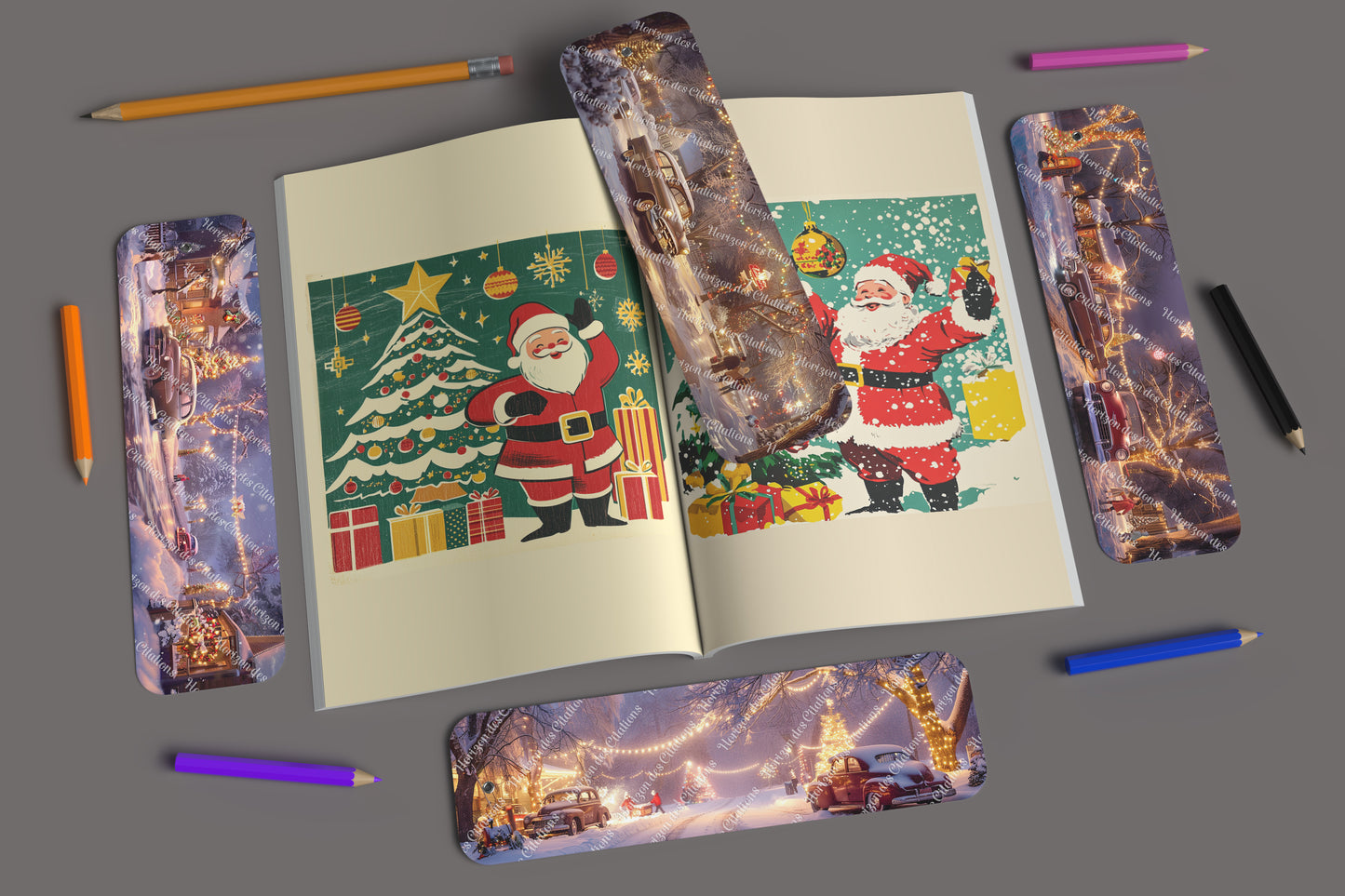 Ensemble de 4 signets en aluminium avec pompon - Noël - Noëls d'Antan