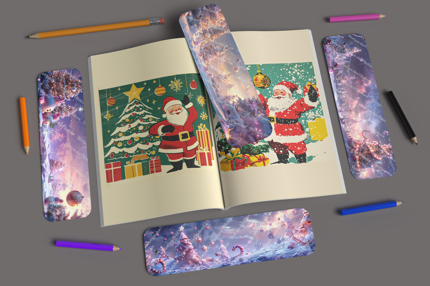 Ensemble de 4 signets en aluminium avec pompon - Noël - Pays des Friandises