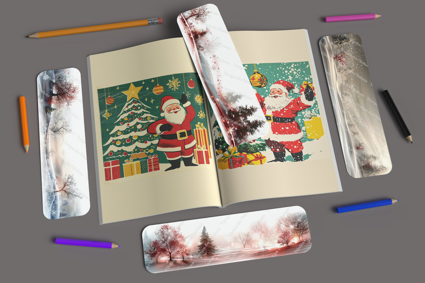 Ensemble de 4 signets en aluminium avec pompon - Noël - Brume Écarlate