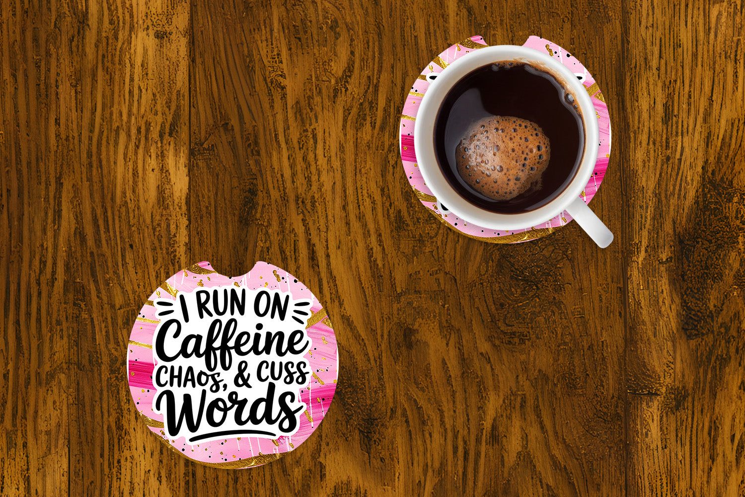 Sous-verre d'auto - Sarcasme - I run on caffeine - ensemble de 2