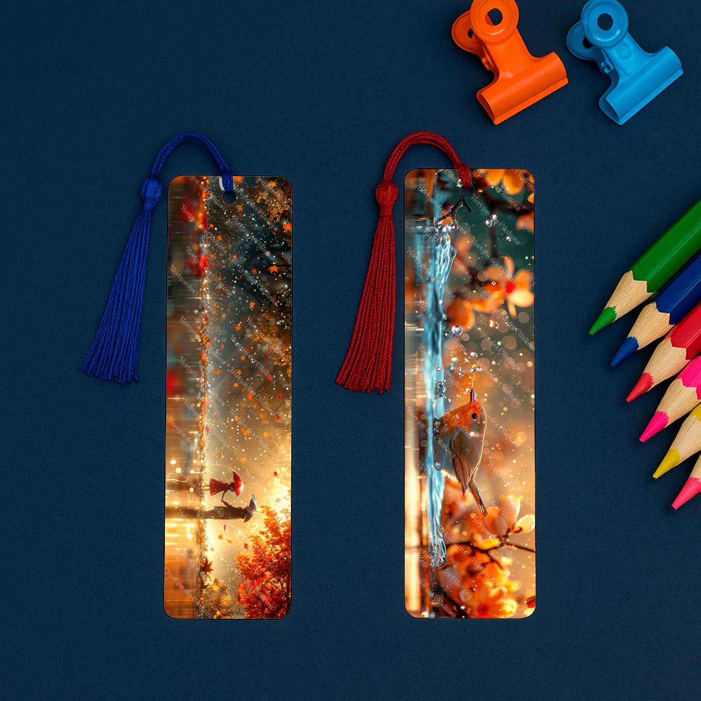 Ensemble de 4 signets en aluminium avec pompon - Pluie d’Automne