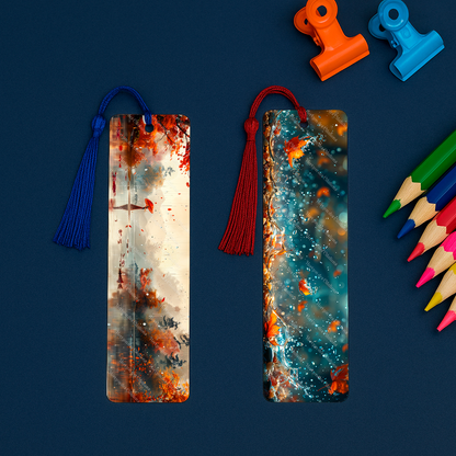 Ensemble de 4 signets en aluminium avec pompon - Pluie d’Automne