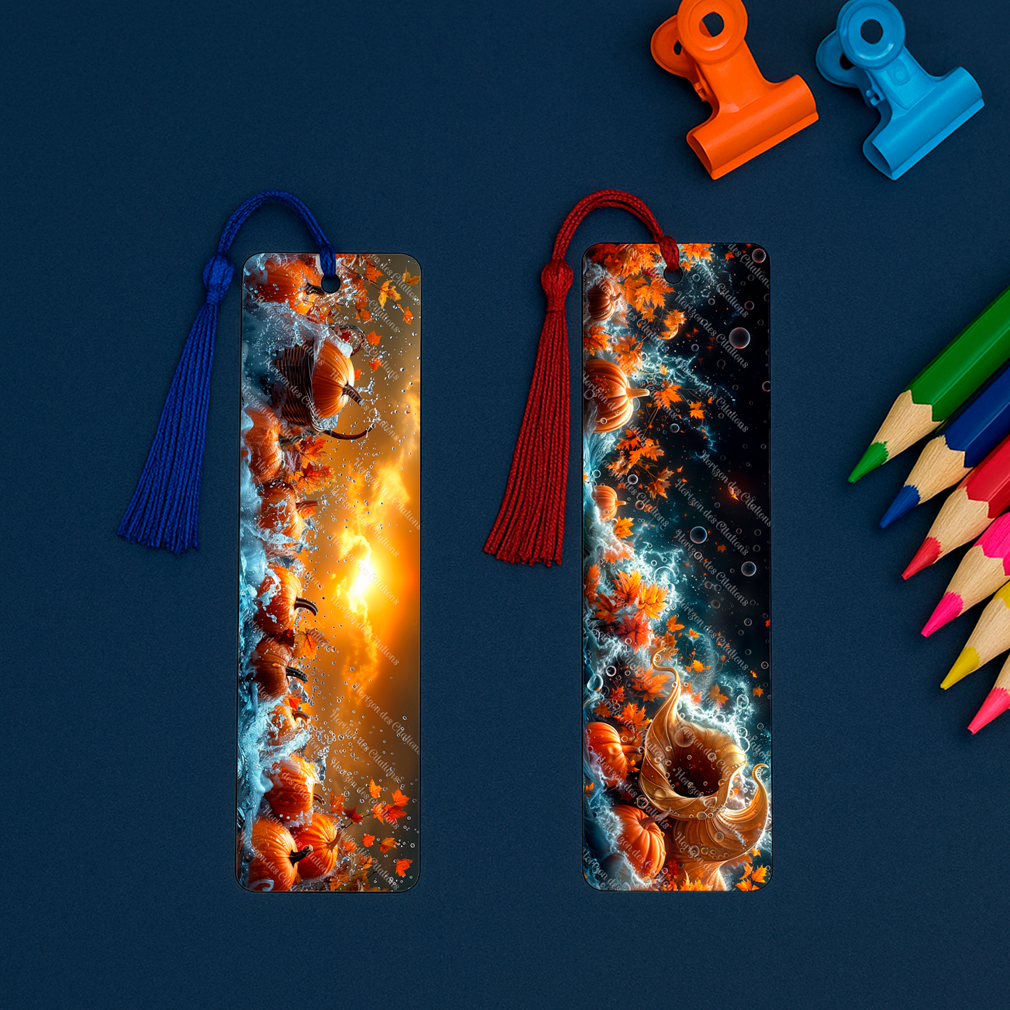 Ensemble de 4 signets en aluminium avec pompon - Éclats d’Automne