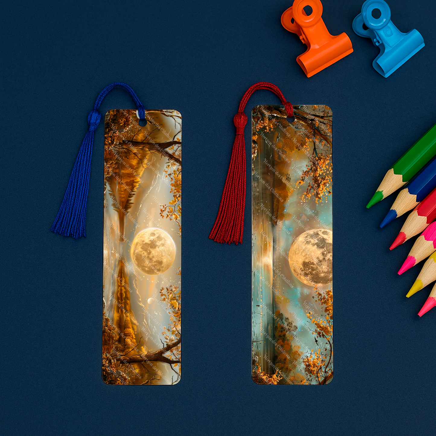 Ensemble de 4 signets en aluminium avec pompon - Clarté d’Automne