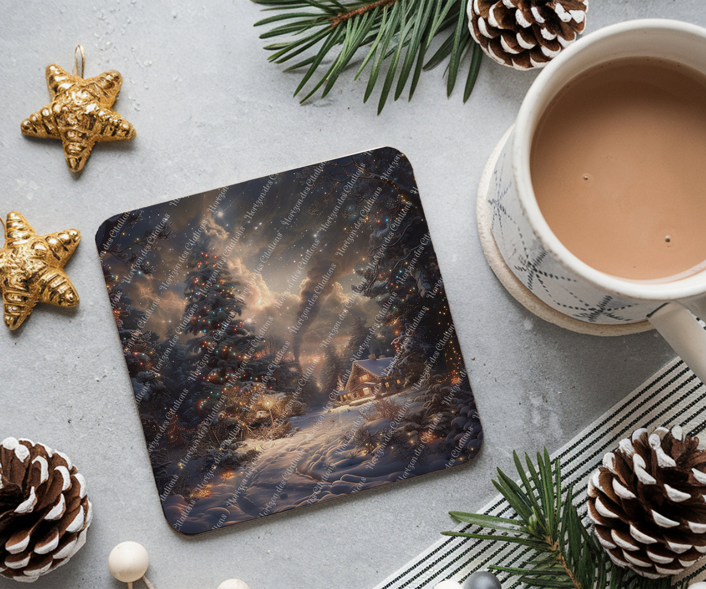 Sous Verre en céramique - Noël - Féerie d'Hiver