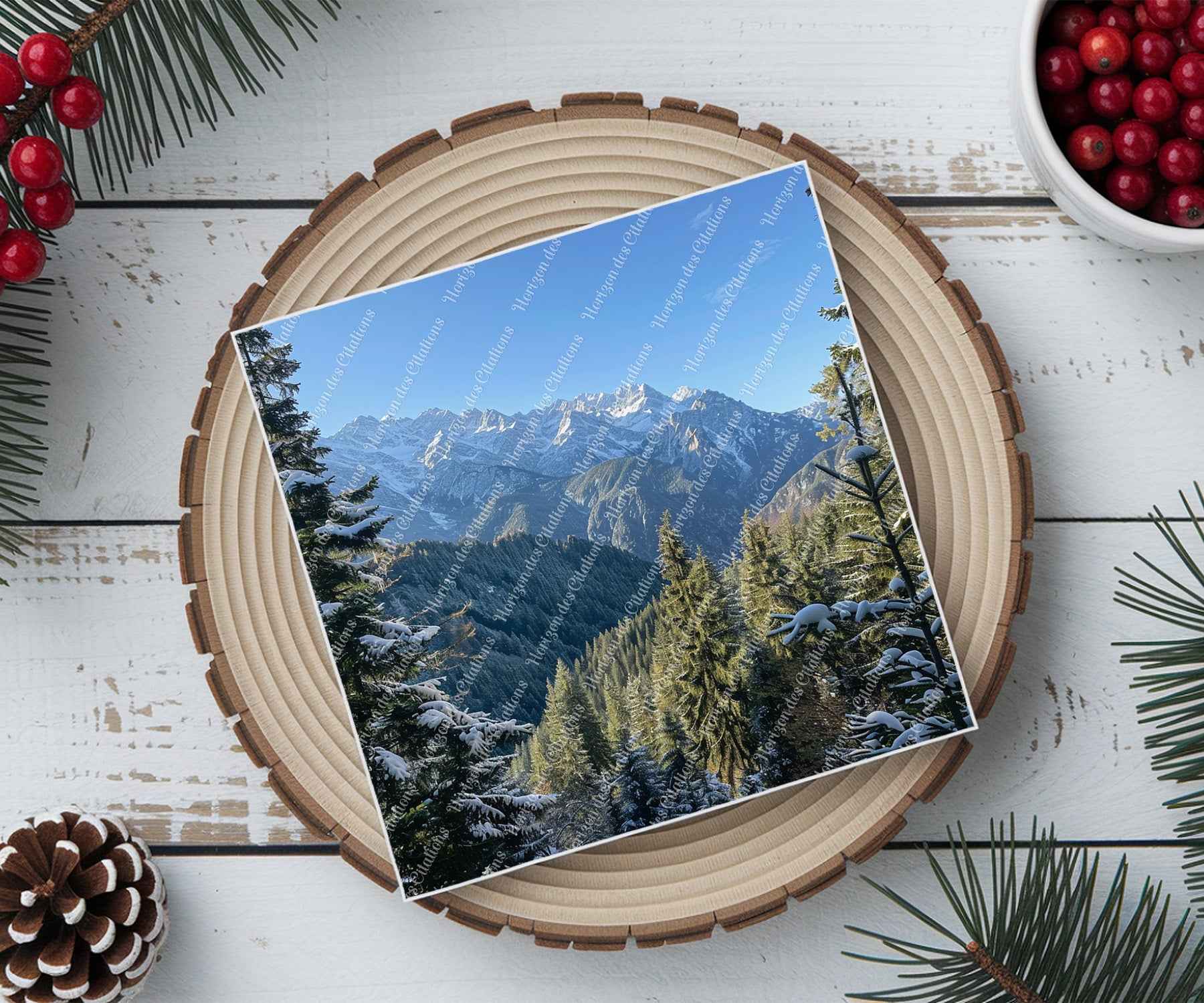 Dessous de verre en céramique 10x10 ens. de 4 - Hiver - Sommets Majestueux