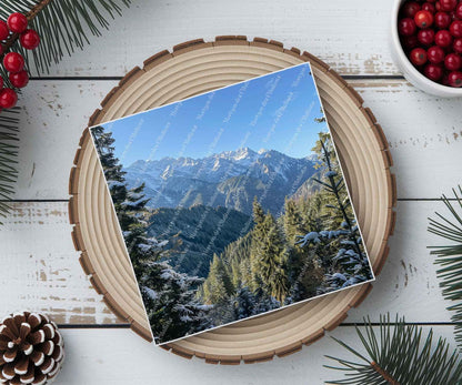 Dessous de verre en céramique 10x10 ens. de 4 - Hiver - Sommets Majestueux