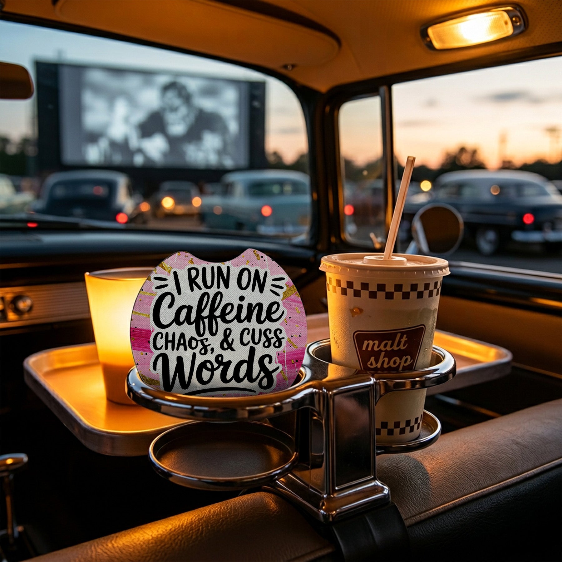 Sous-verre d'auto - Sarcasme - I run on caffeine - ensemble de 2