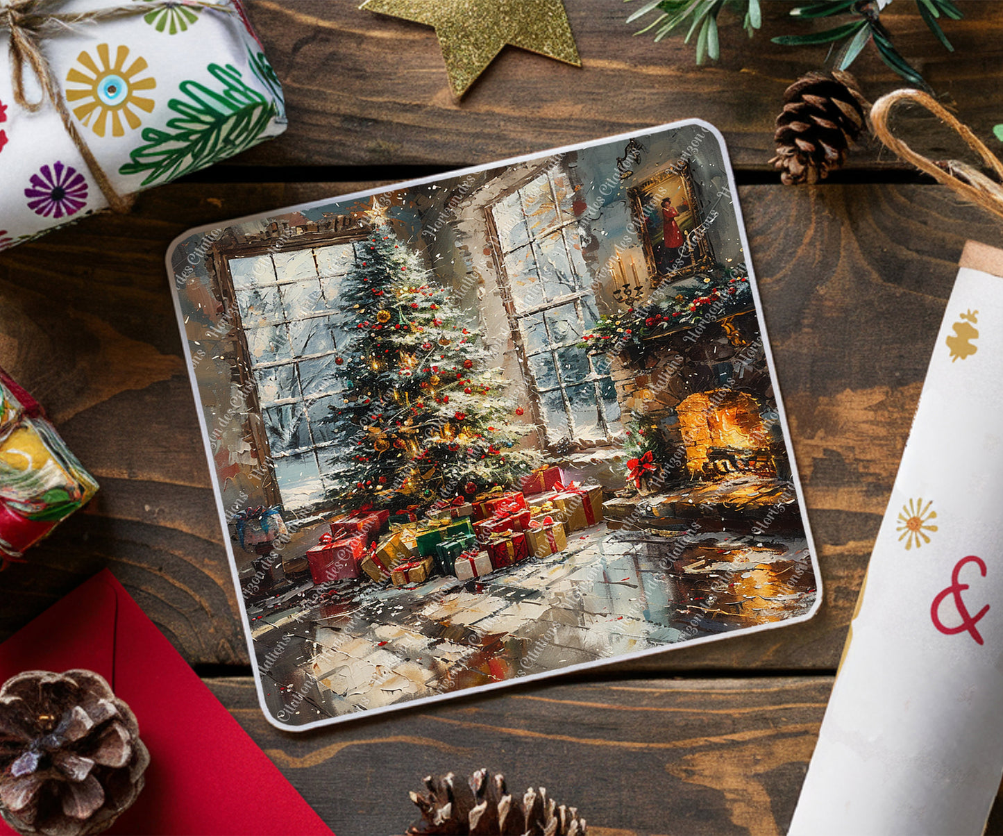 Sous Verre en céramique - Noël - Matin de Noël