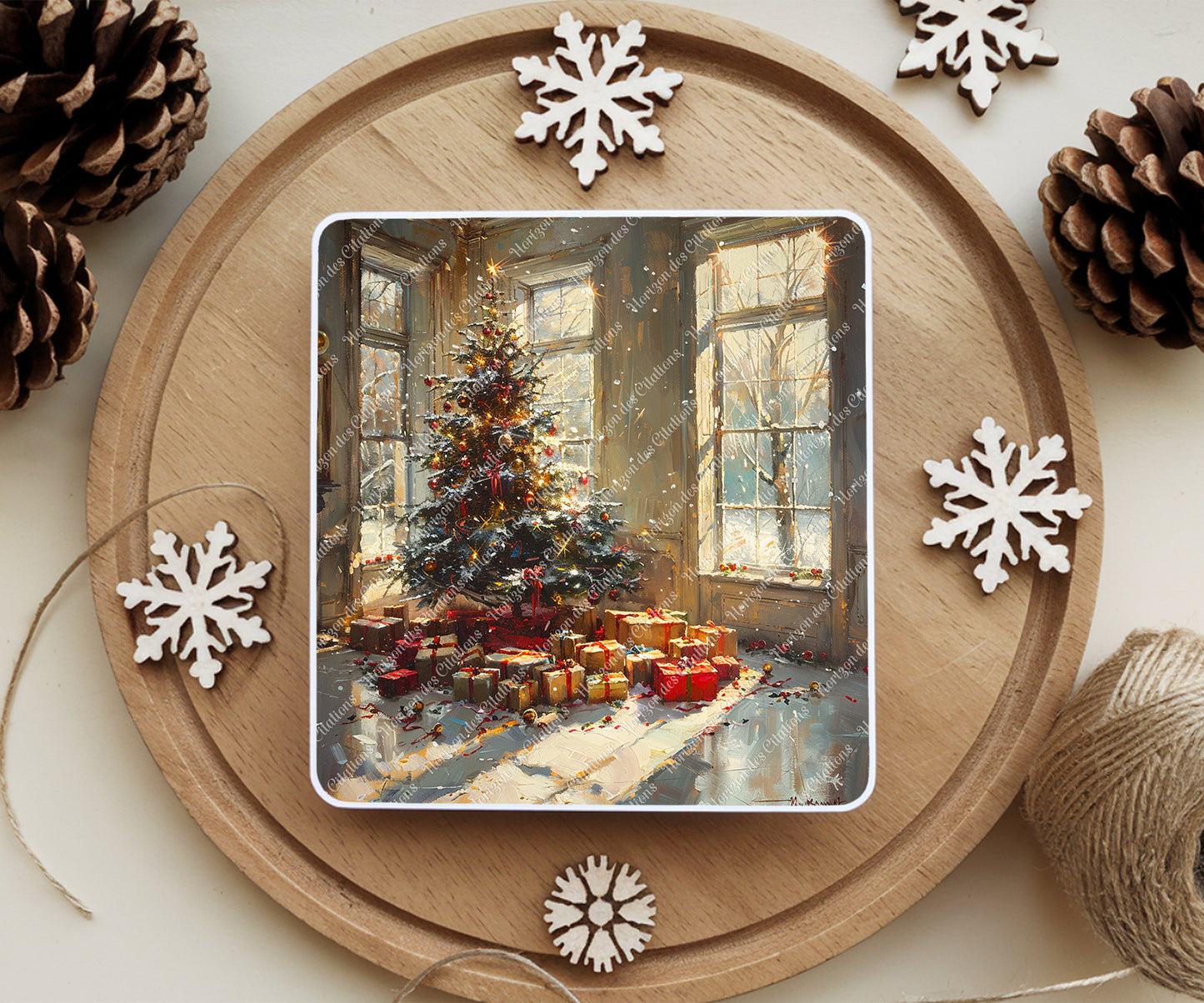 Sous Verre en céramique - Noël - Matin de Noël