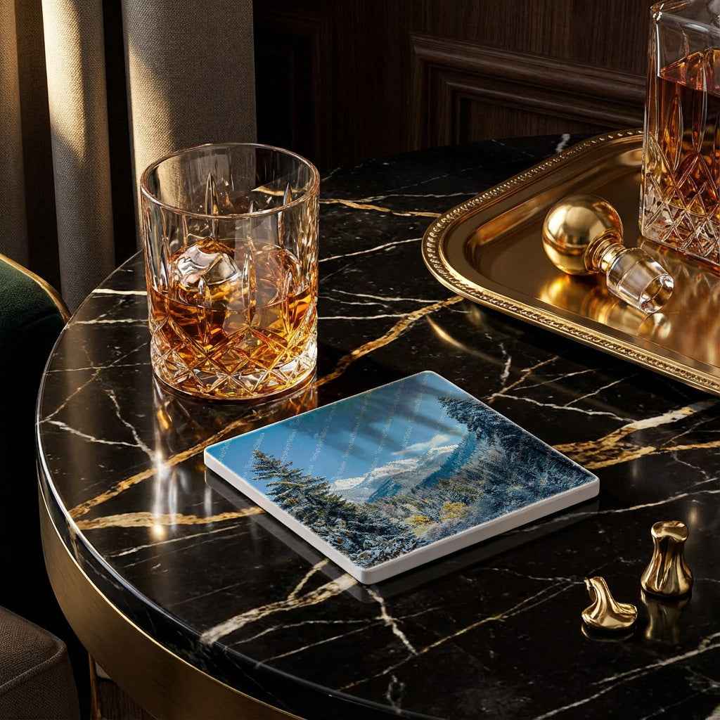 Dessous de verre en céramique 10x10 ens. de 4 - Hiver - Sommets Majestueux