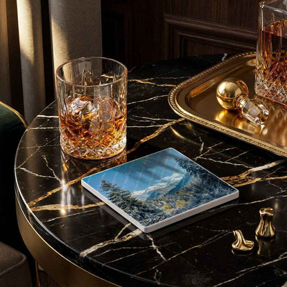 Dessous de verre en céramique 10x10 ens. de 4 - Hiver - Sommets Majestueux