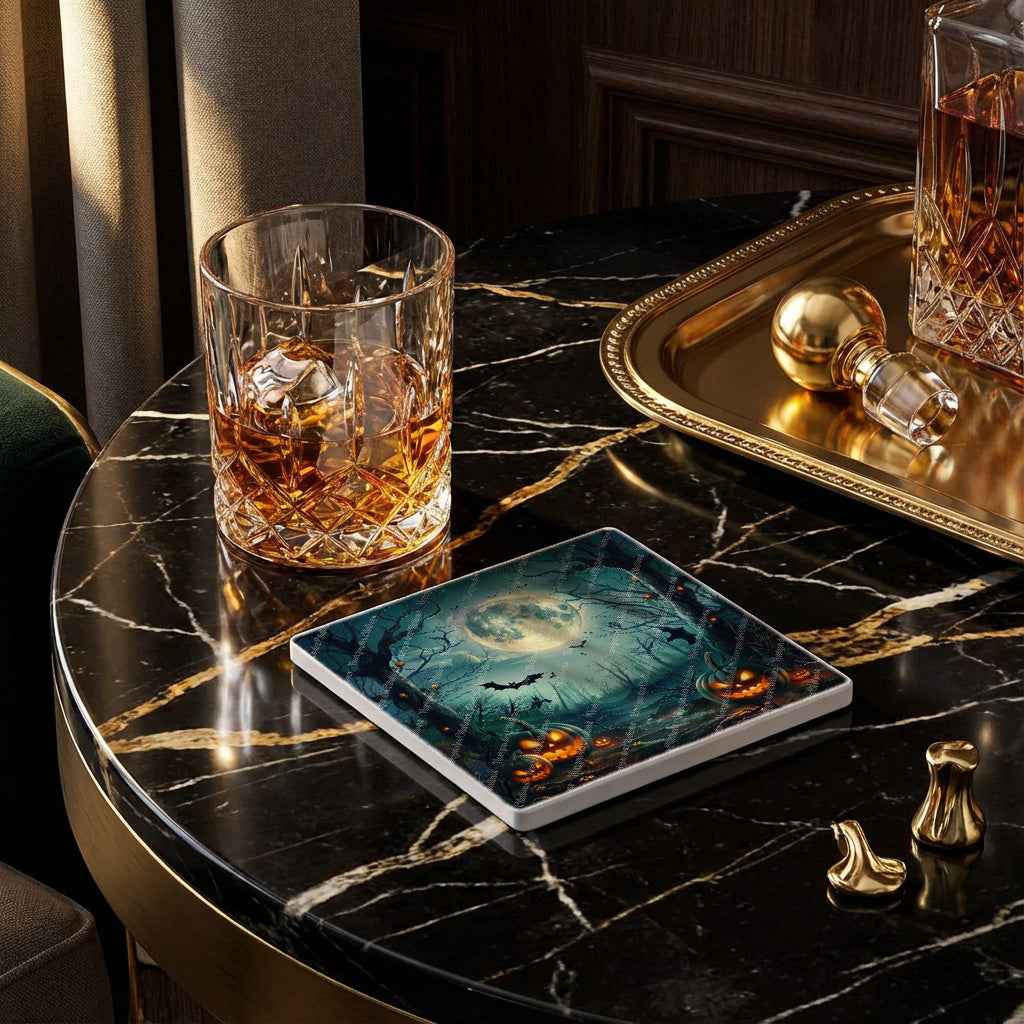 Dessous de verre en céramique 10x10 ens. de 4 - Halloween - Nuit des Citrouilles