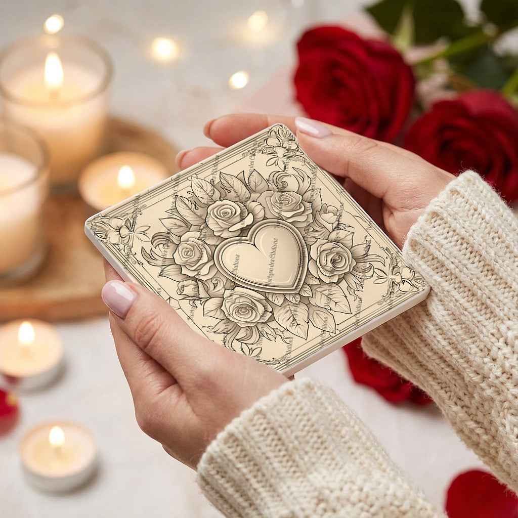 Dessous de verre en céramique 10x10 ens. de 4 - ST-Valentin - Élégance Romantique