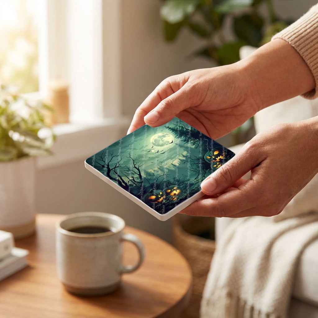 Dessous de verre en céramique 10x10 ens. de 4 - Halloween - Nuit des Citrouilles