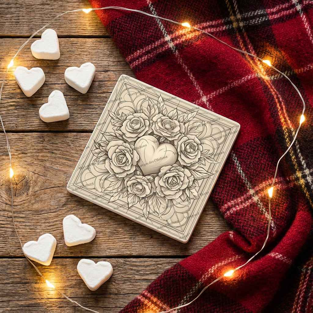 Dessous de verre en céramique 10x10 ens. de 4 - ST-Valentin - Élégance Romantique