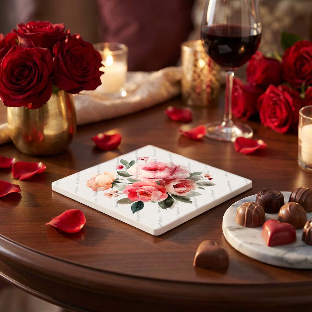 Ens. Sous verre céramique - Bouquet de Roses