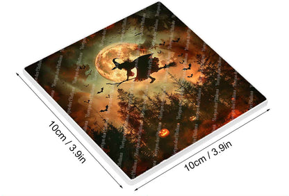 Dessous de verre en céramique 10x10 ens. de 4 - Halloween - Vol de la Sorcière