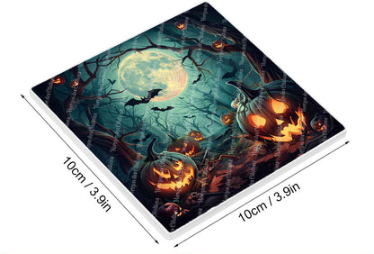 Dessous de verre en céramique 10x10 ens. de 4 - Halloween - Nuit des Citrouilles