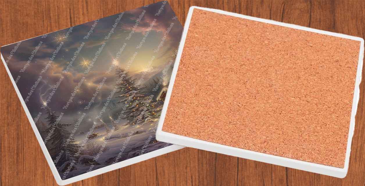 Dessous de verre en céramique 10x10 ens. de 4 - Noël - Féerie d'Hiver