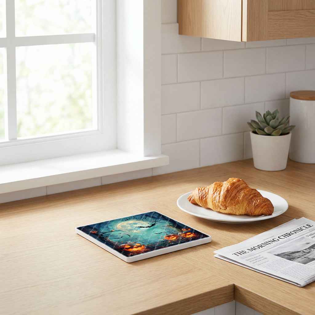 Dessous de verre en céramique 10x10 ens. de 4 - Halloween - Nuit des Citrouilles