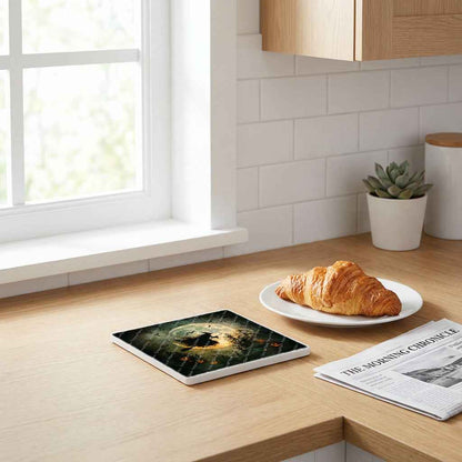 Dessous de verre en céramique 10x10 ens. de 4 - Halloween - Vol de la Sorcière