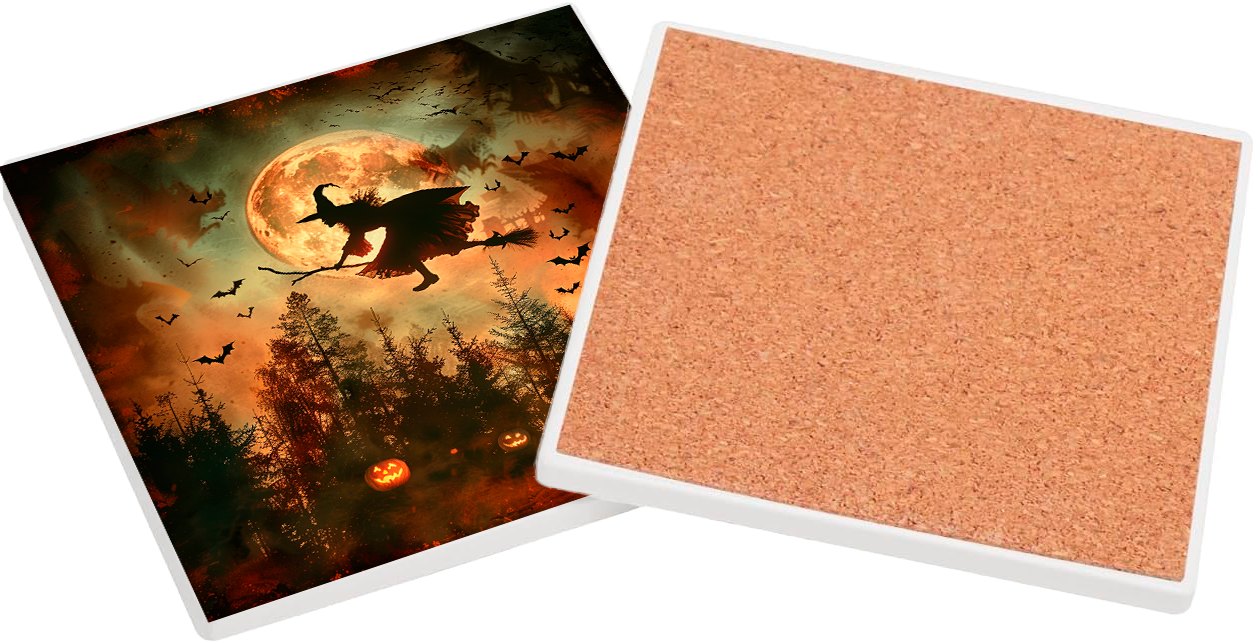 Sous Verre en céramique - Halloween - Lune Sorcière