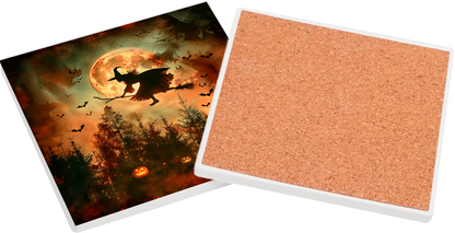 Sous Verre en céramique - Halloween - Lune Sorcière