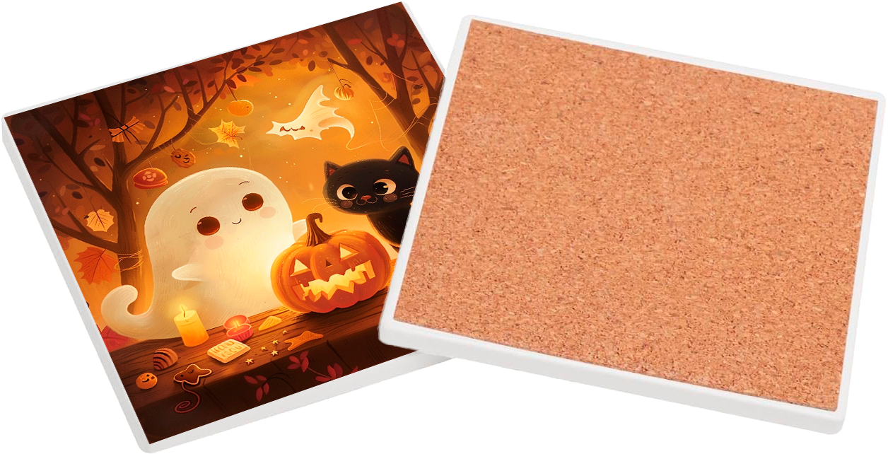 Sous Verre en céramique - Halloween - Duo Fantomatique