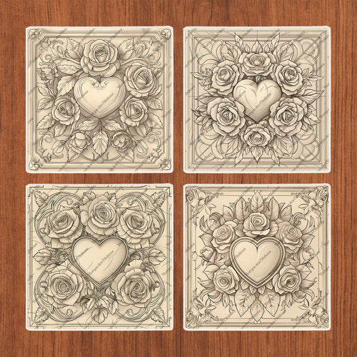 Dessous de verre en céramique 10x10 ens. de 4 - ST-Valentin - Élégance Romantique
