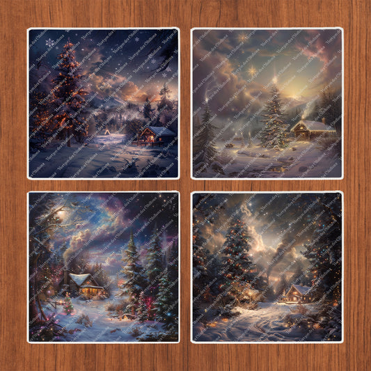 Sous Verre en céramique - Noël - Féerie d'Hiver